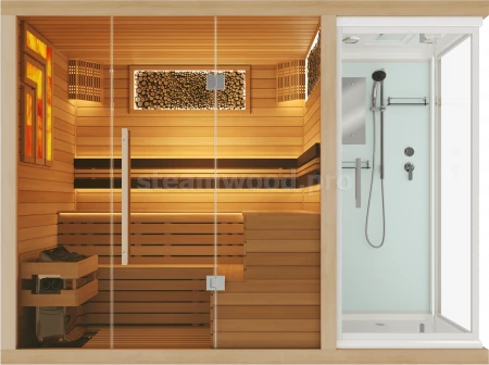 Четырехместная финская сауна  Luxury  из кедра с Душевой кабиной